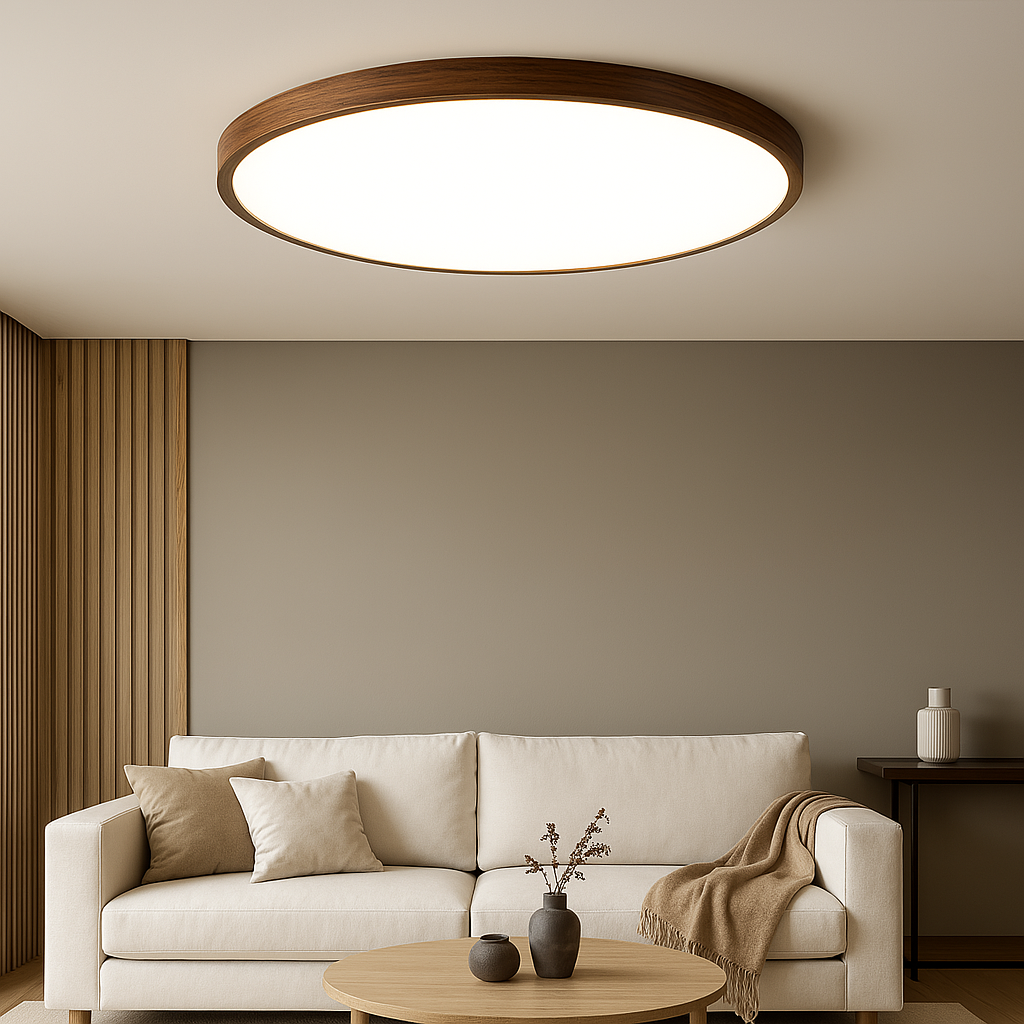Plafonnier en grain de bois foncé