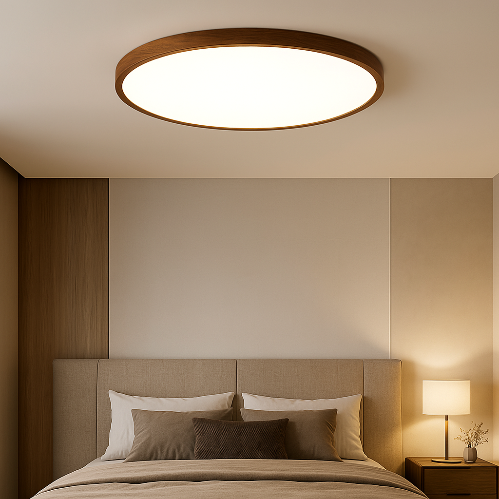 Plafonnier en grain de bois foncé