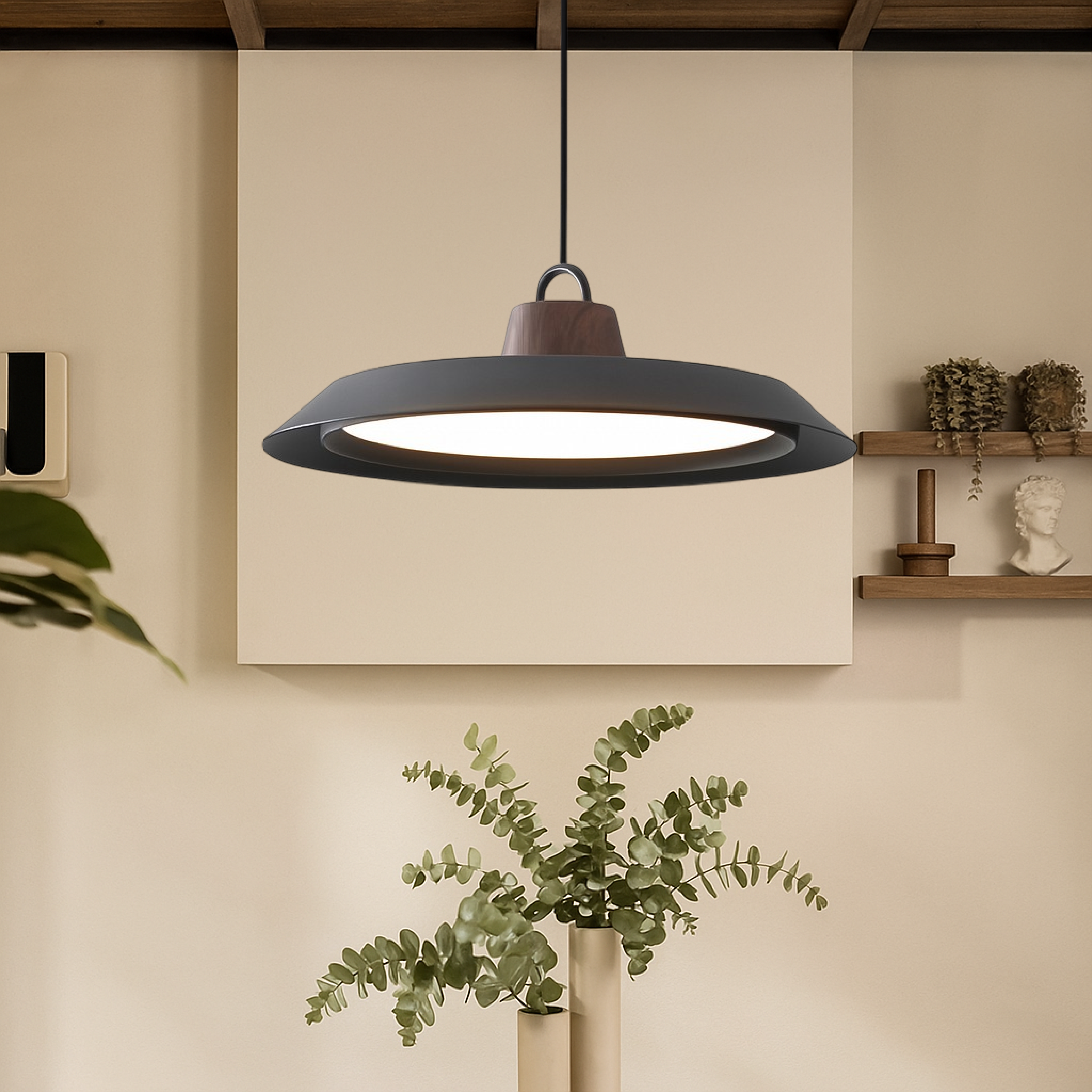Lampe pendante scandinave en bois/métal