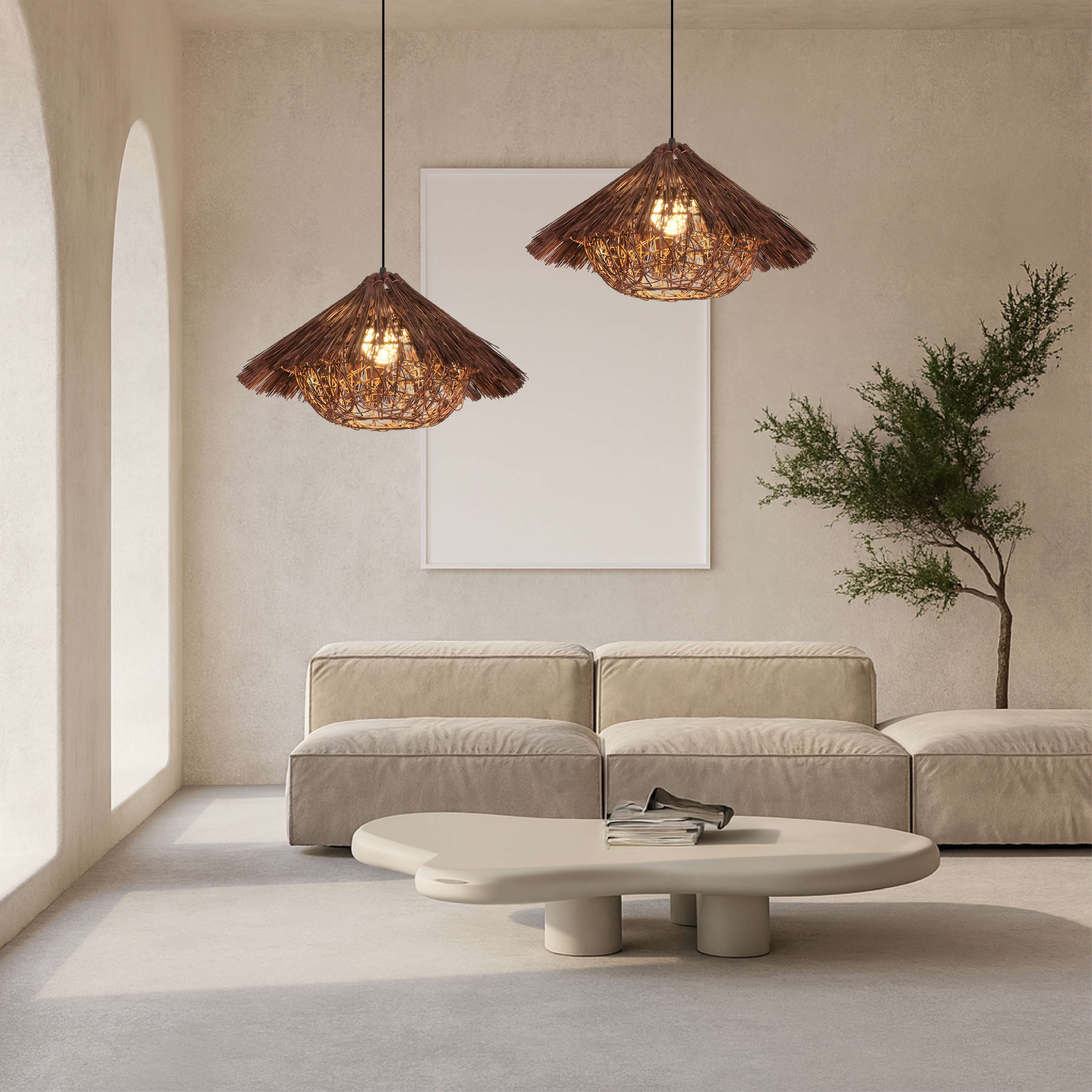 Lampe suspendue en bambou et rotin Hansi