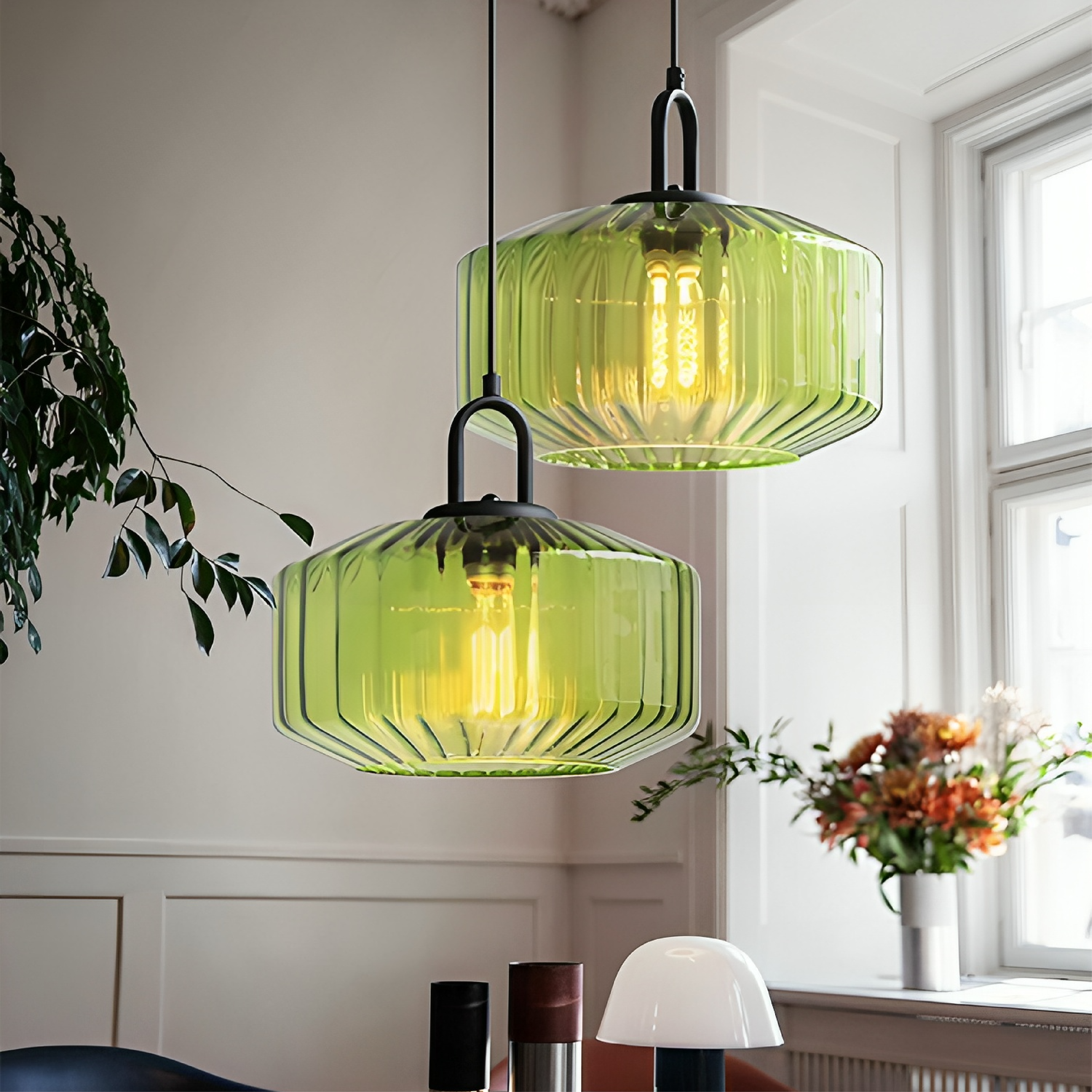 Lampe pendante en verre coloré