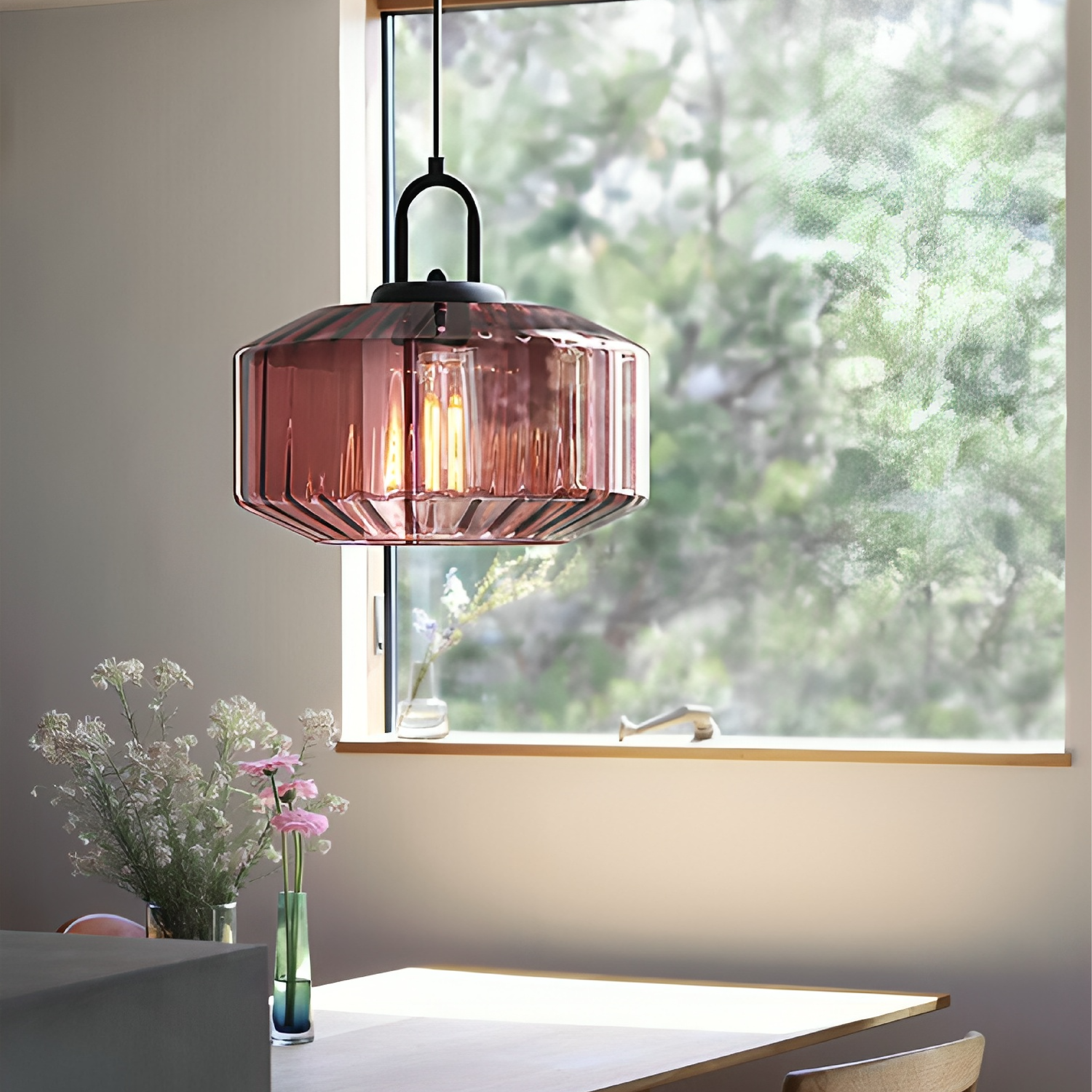 Lampe pendante en verre coloré