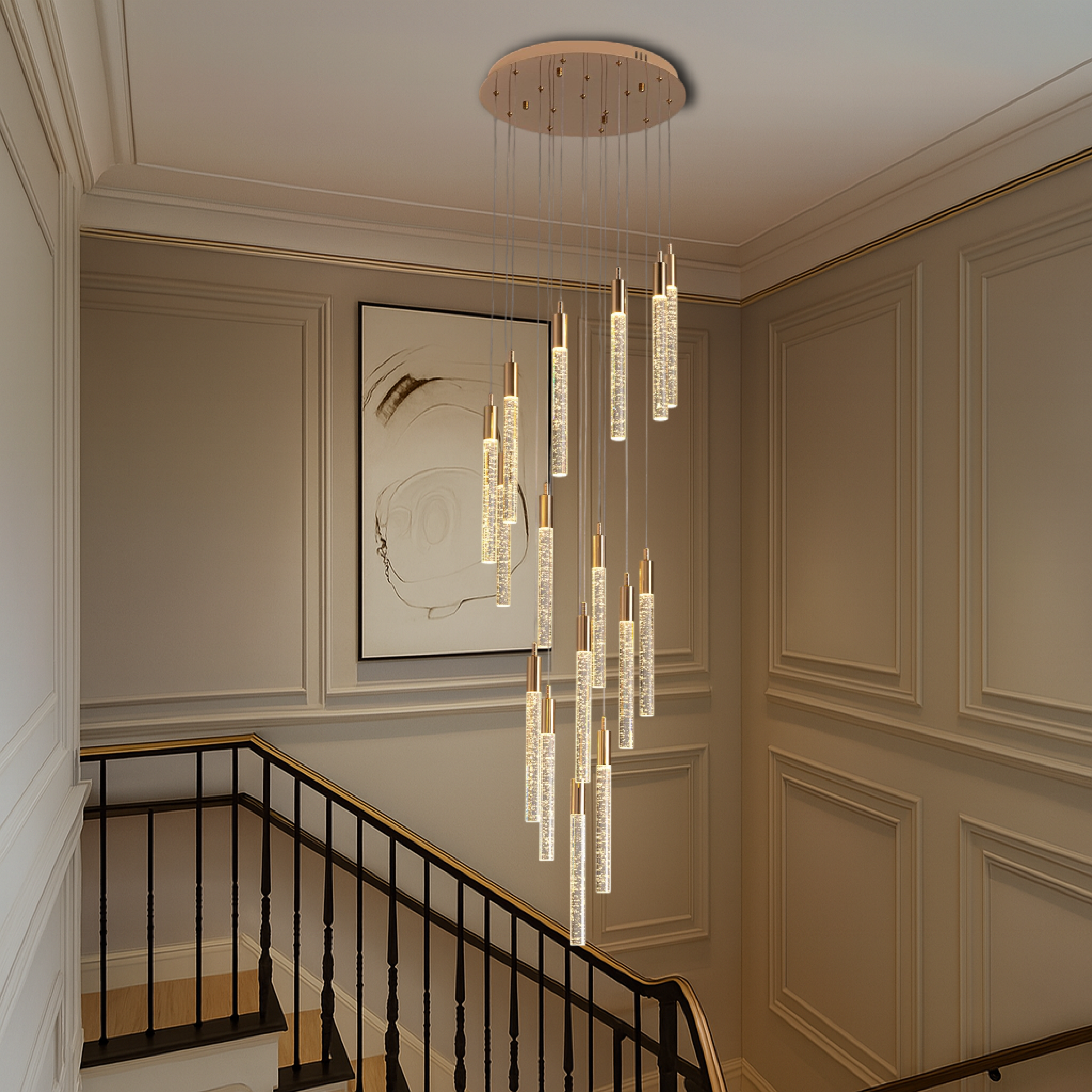 Lustre d'escalier en acrylique doré