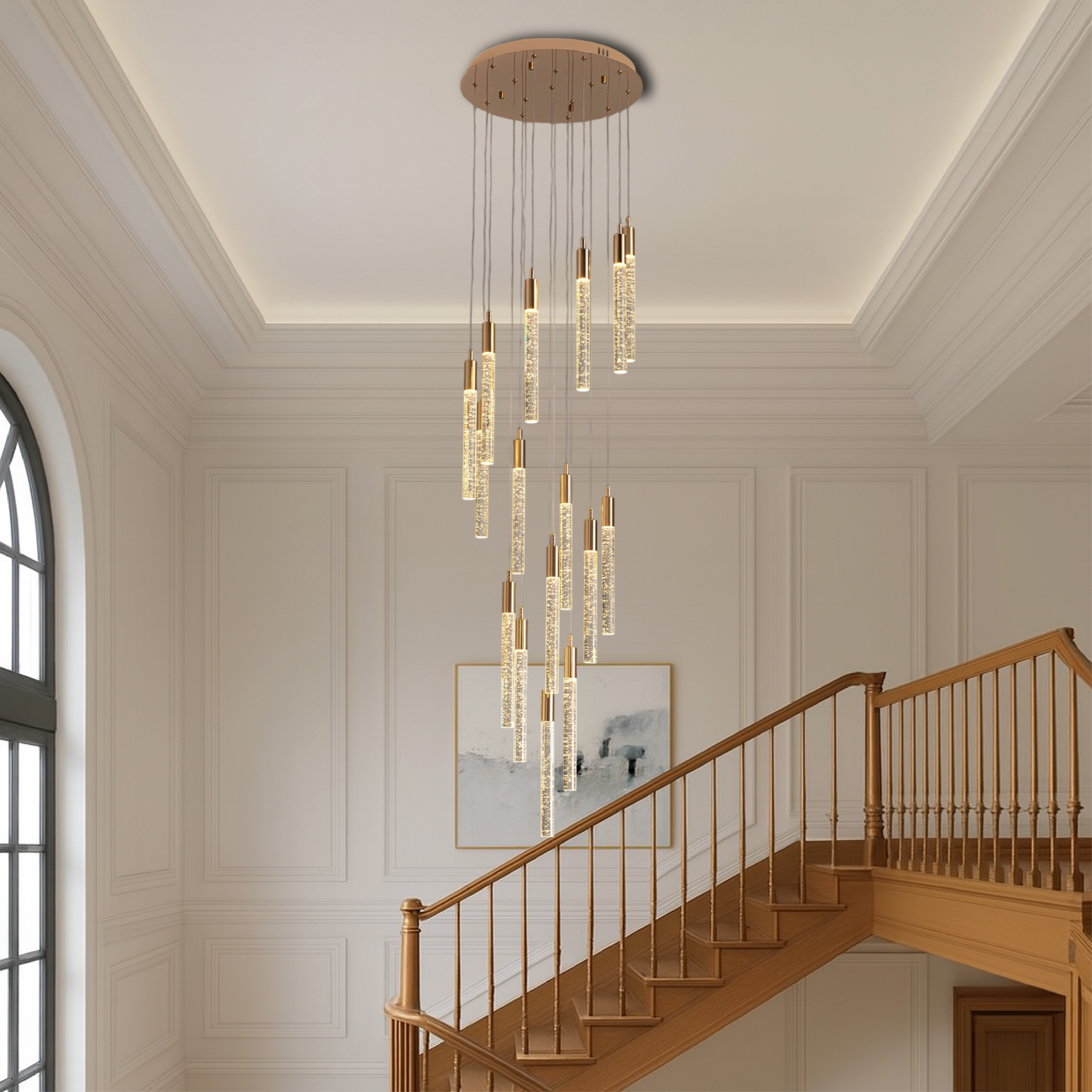 Lustre d'escalier en acrylique doré