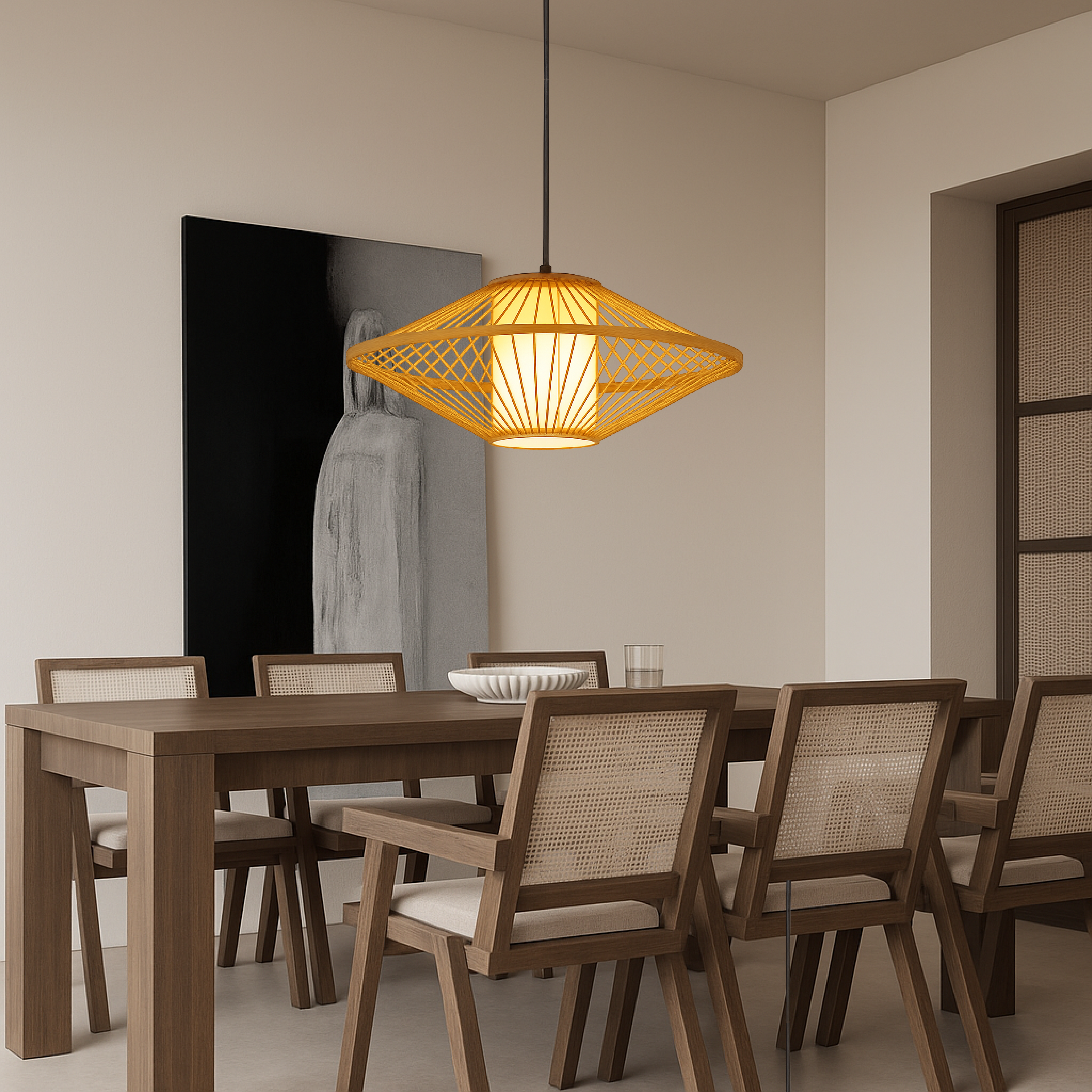 Lampe pendante japonaise en bambou
