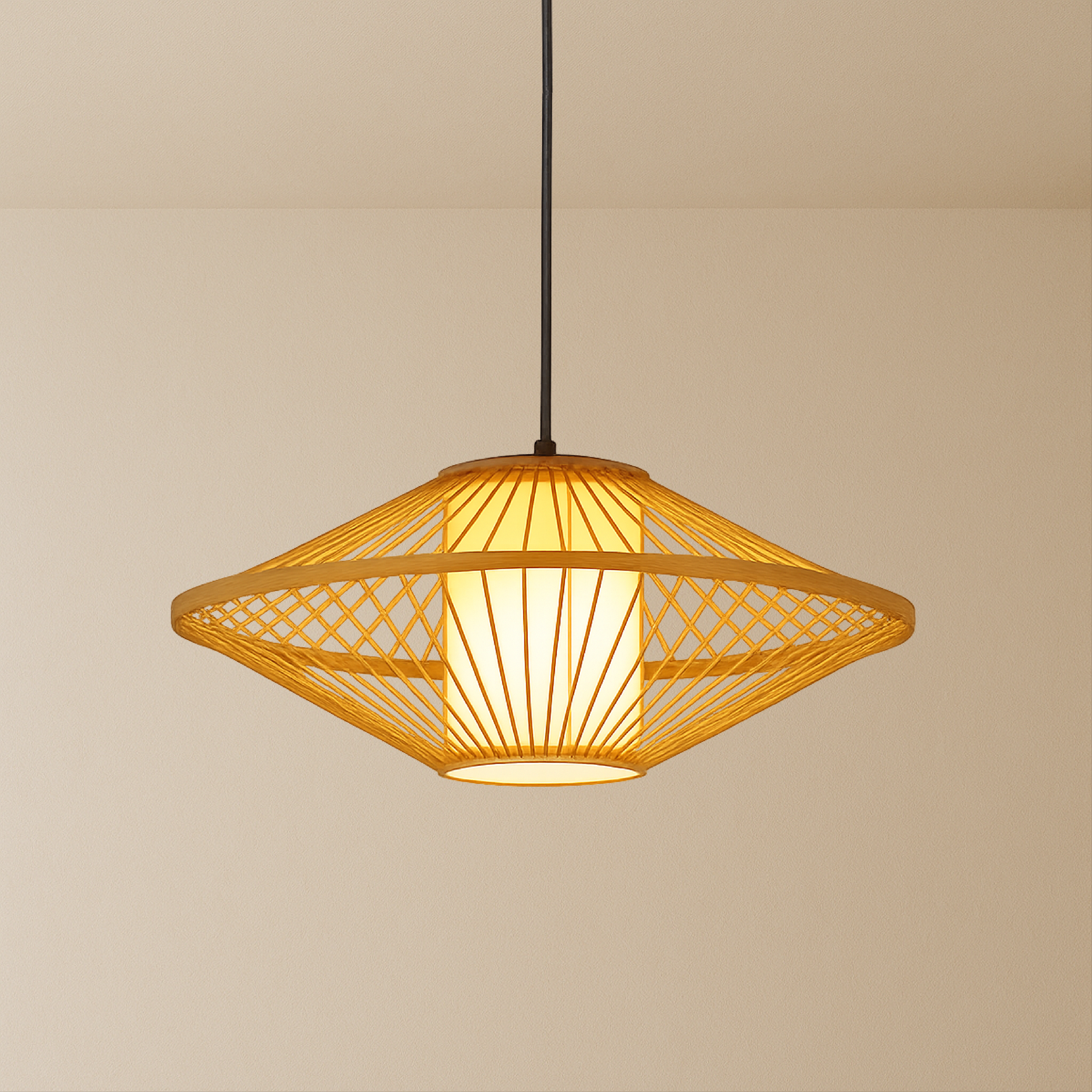 Lampe pendante japonaise en bambou