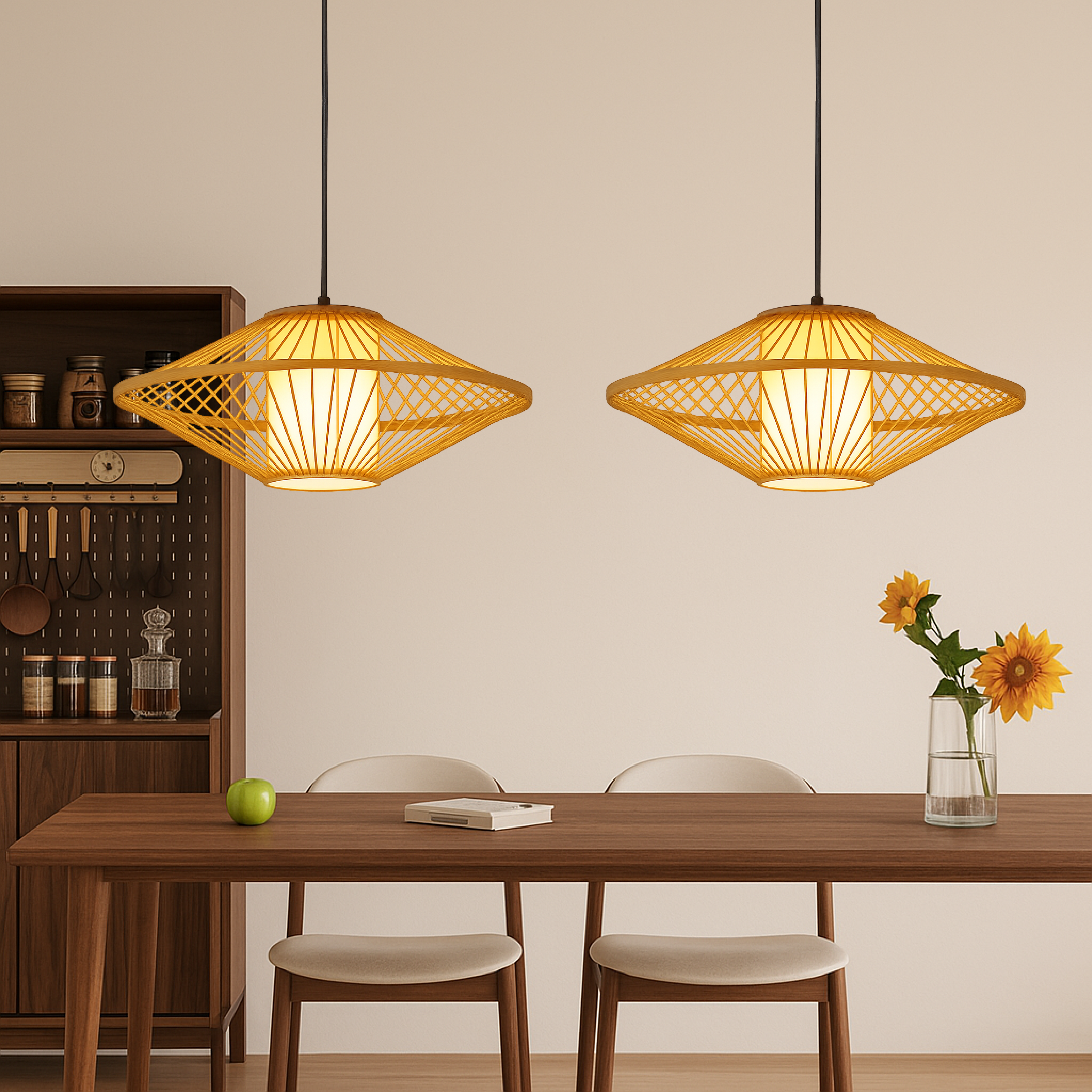 Lampe pendante japonaise en bambou