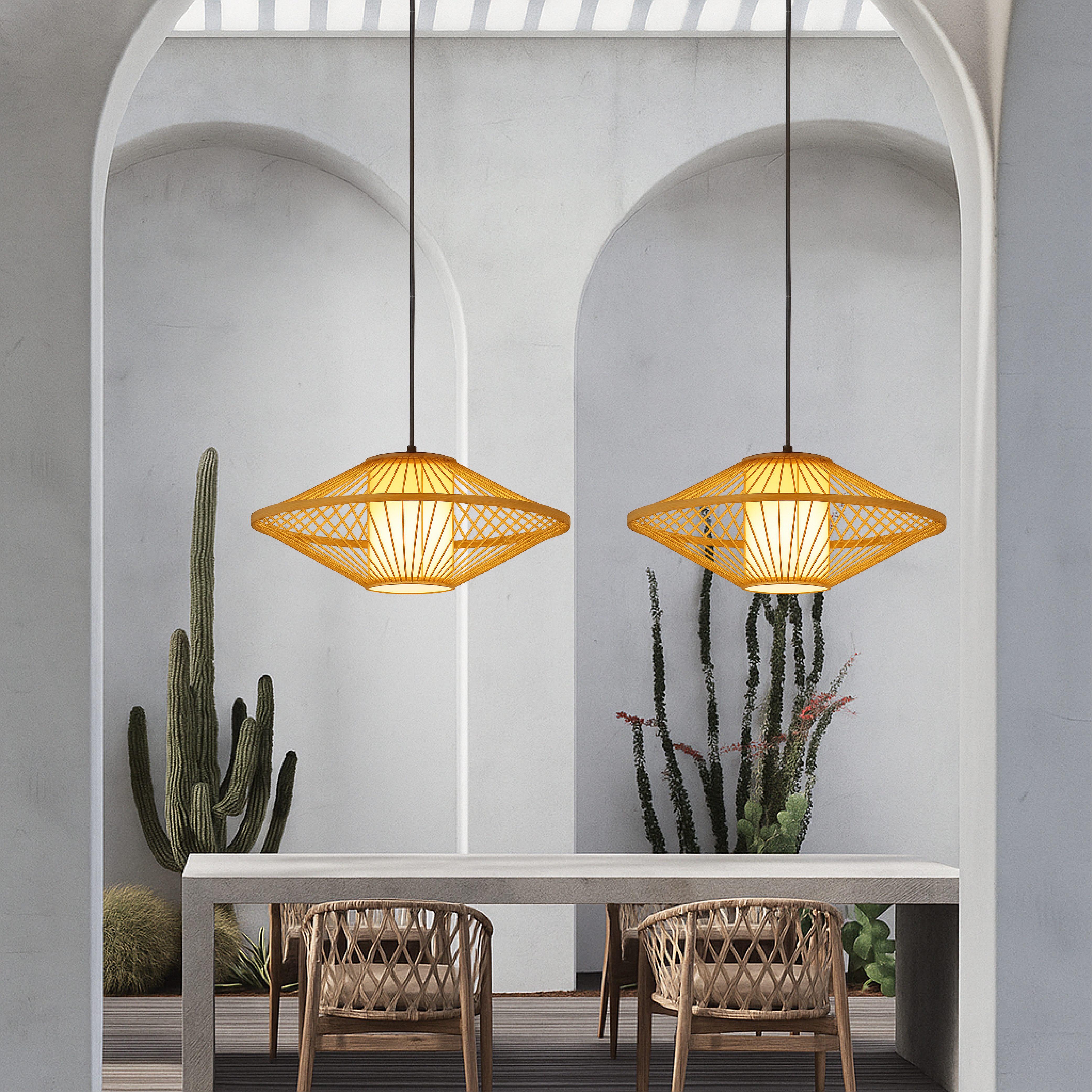 Lampe pendante japonaise en bambou