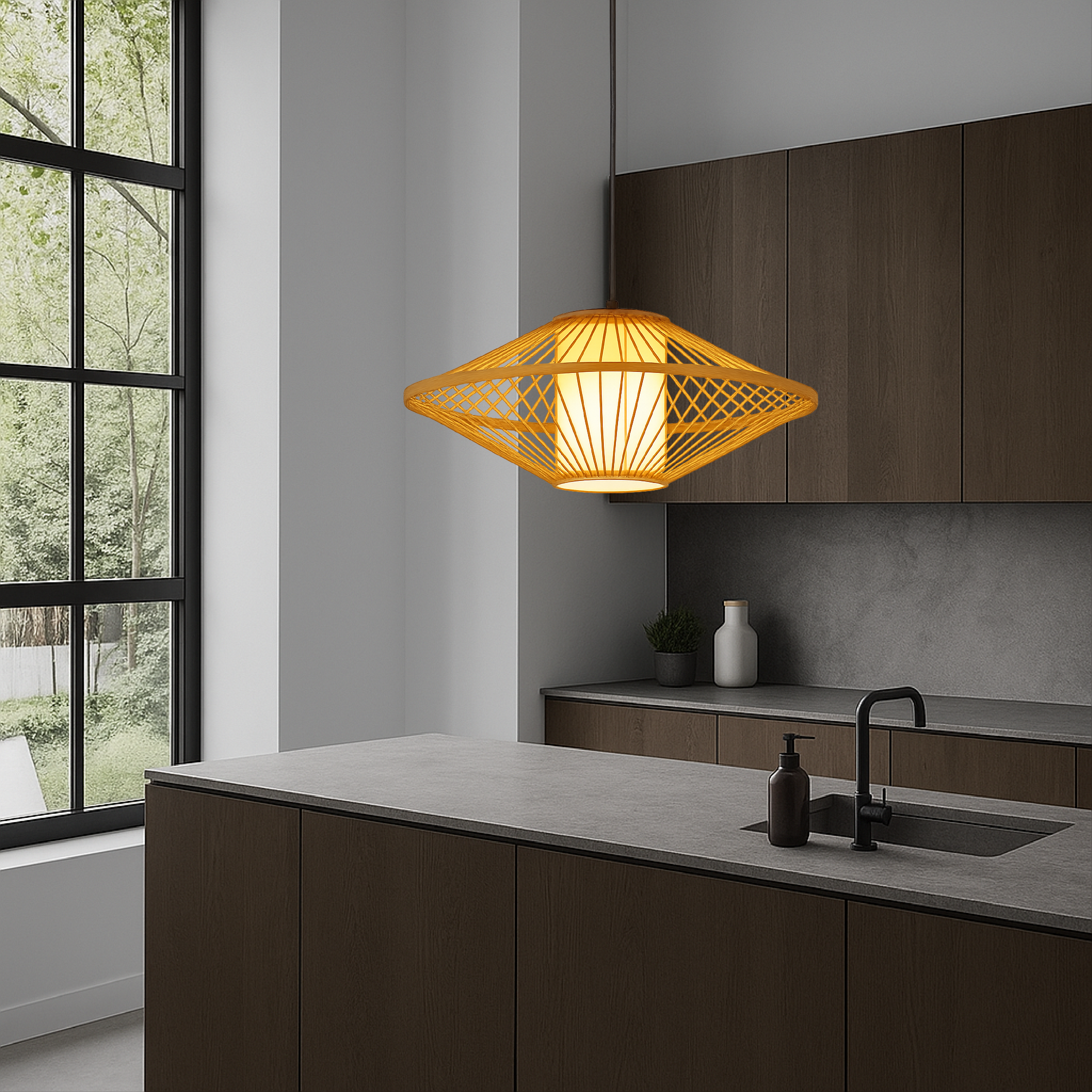 Lampe pendante japonaise en bambou